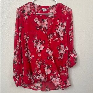 Red Floral Wrap style Blouse